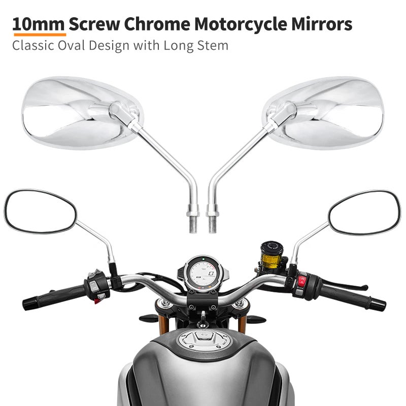surpassme Universal 10mm Chrome Motorcycle Rear View Side Mirrors Handle Bar Bar End Motorcycle Mirrors - Image 2